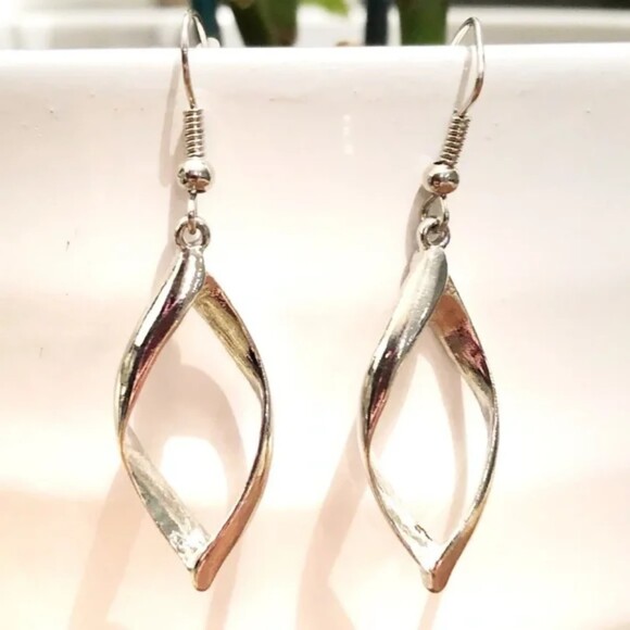 Silver Tone Twist Drop Earrings - Picture 1 of 5